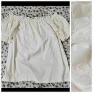 Anthropologie One September Embroidered Puff Shoulder Short Sleeve Top Size XS